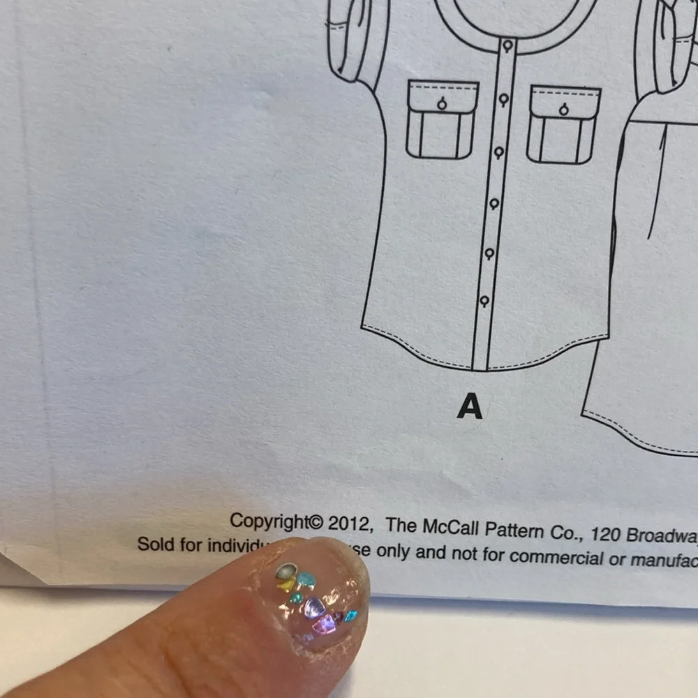 McCall’s 6512 sewing pattern blouse, no shoulder seams, bust 34”-40”